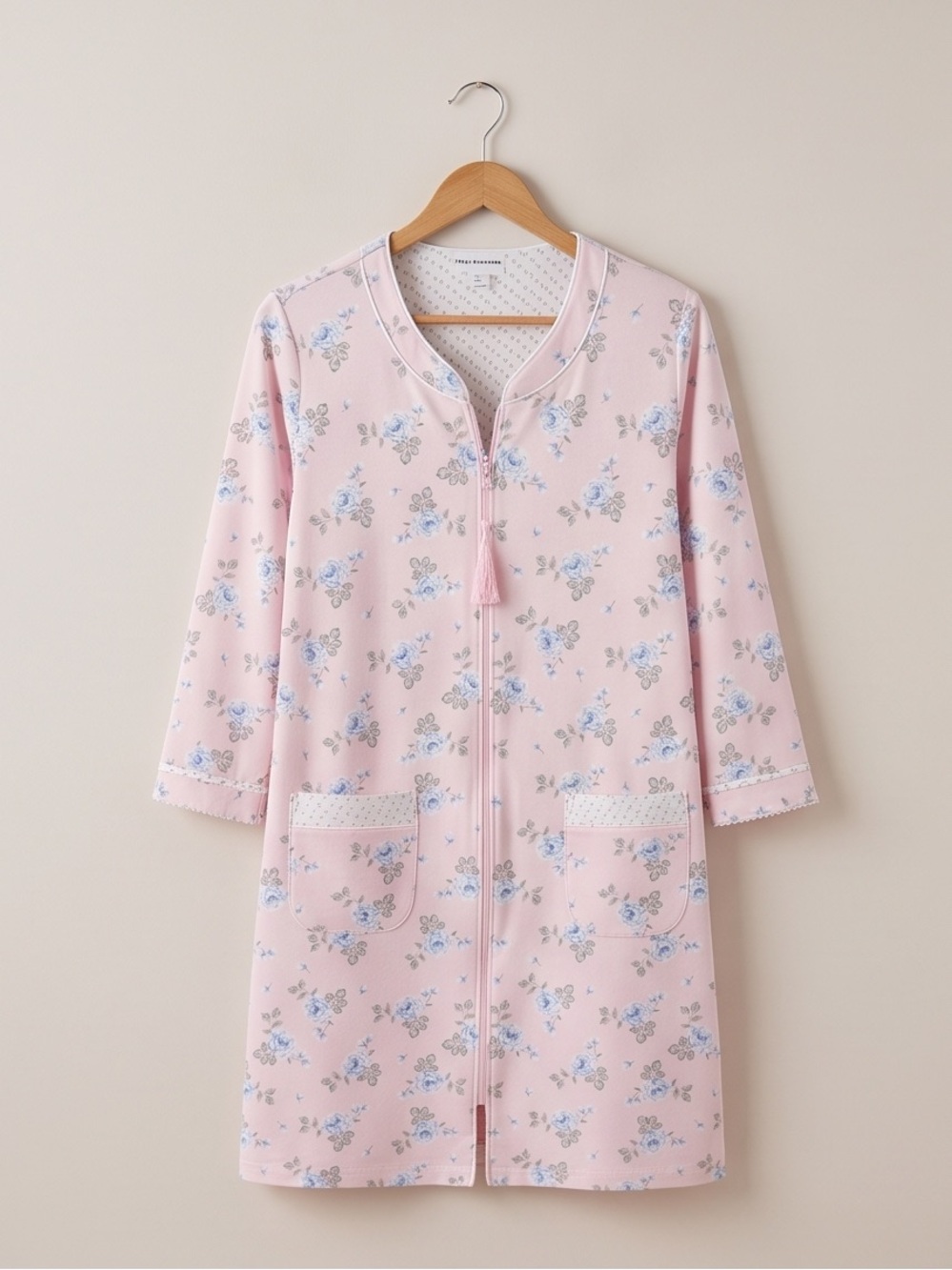 Women's Pink Floral Zip-Front housecoat